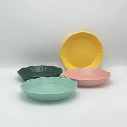 ظروف سرامیکی – بشقاب چند ضلعی گرد تک رنگ