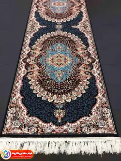 فرش کناره طرح ارکیده سرمه ای ورژن