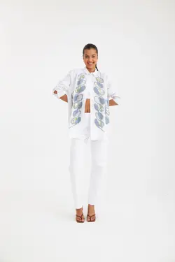 پیراهن نخی گلدوزی و پولک دوزی زنانه اور سایز رنگ اکرو برند Orfeo Negro