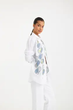 پیراهن نخی گلدوزی و پولک دوزی زنانه اور سایز رنگ اکرو برند Orfeo Negro