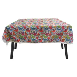 بنیس رومیزی 140*140 مربع طرح پرنده و تخم مرغ