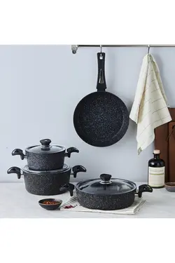 ماهیتابه درب دار 7 تکه بیوگرانیتی مشکی کاراجا