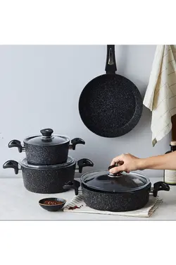 ماهیتابه درب دار 7 تکه بیوگرانیتی مشکی کاراجا