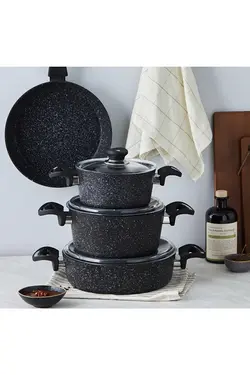 ماهیتابه درب دار 7 تکه بیوگرانیتی مشکی کاراجا