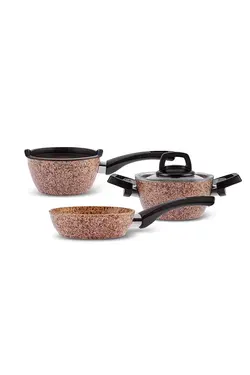 ست ماهیتابه 5 تکه بیو گرانیتی سایز کوچک طرح چوب استونی کاراجا