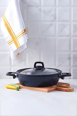 ماهیتابه درب دار 26 سانتی مشکی طرح الماس کاراجا