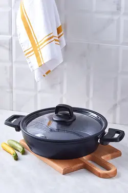 ماهیتابه درب دار 26 سانتی مشکی طرح الماس کاراجا