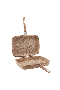 ماهیتابه دوبل گرانیت نقره ای چوبی 34 سانتی متر کاراجا