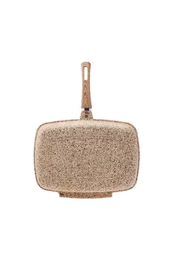 ماهیتابه دوبل گرانیت نقره ای چوبی 34 سانتی متر کاراجا