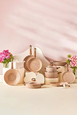 ماهیتابه دوبل گرانیت نقره ای چوبی 34 سانتی متر کاراجا