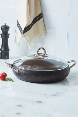 ماهیتابه درب دار سیاه بیوگرانیتی آوانوس مشکی 30 سانتی متر کاراجا