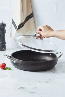 ماهیتابه درب دار سیاه بیوگرانیتی آوانوس مشکی 30 سانتی متر کاراجا