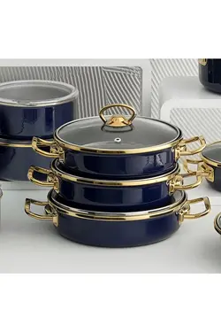 ست ماهیتابه درب دار 3 تکه مینای پیرایه سرمه ای کاراجا