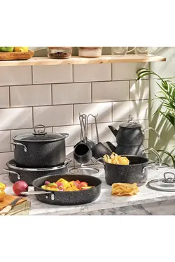 ست جهیزیه ماهیتابه و قابلمه 14 پارچه رژیمی بیوگرانیتی خاکستری کاراجا