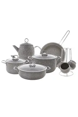 ست جهیزیه ماهیتابه و قابلمه 14 پارچه رژیمی بیوگرانیتی خاکستری کاراجا