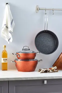 ست قابلمه و ماهیتابه مسی رنگ 7 تکه کاراجا