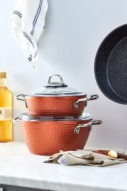 ست قابلمه و ماهیتابه مسی رنگ 7 تکه کاراجا