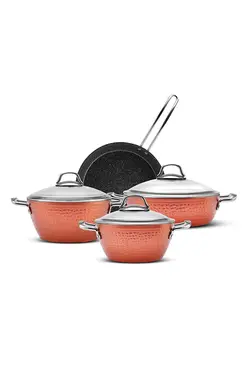 ست قابلمه و ماهیتابه مسی رنگ 7 تکه کاراجا