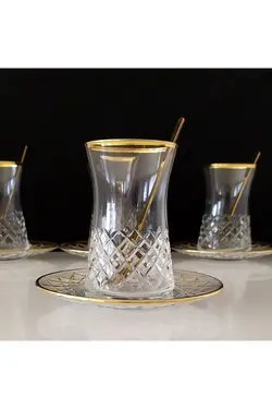 ست سرویس لیوان چای خوری باقلوا کات دکور 6 نفره پاشاباغچه