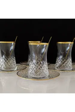 ست سرویس لیوان چای خوری باقلوا کات دکور 6 نفره پاشاباغچه