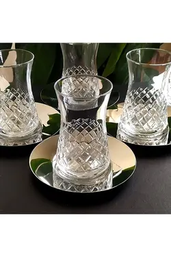 کیسه دکوری کات باقلوا با بشقاب استیل سرویس چای خوری 6 نفره پاشاباغچه