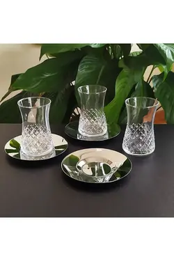 کیسه دکوری کات باقلوا با بشقاب استیل سرویس چای خوری 6 نفره پاشاباغچه