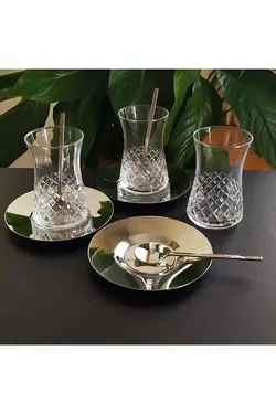 سرویس چای خوری 6 نفره دکور باقلوا کات با بشقاب استیل پاشاباغچه