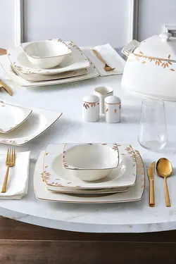 ظروف غذاخوری چینی 60 عددی کرم سویا 12 نفره