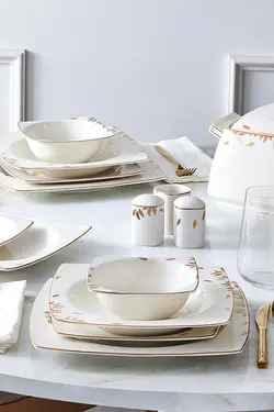 ظروف غذاخوری چینی 60 عددی کرم سویا 12 نفره