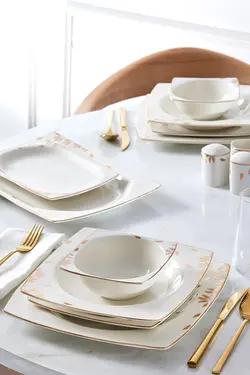 ظروف غذاخوری چینی 60 عددی کرم سویا 12 نفره