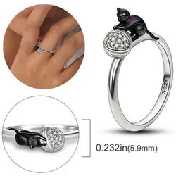 انگشتر نقره طرح گربه و کاموا