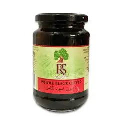 کنسرو زیتون سیاه کامل شیشه ار اس وزن 354 گرمRS Whole Black Olives 354gr