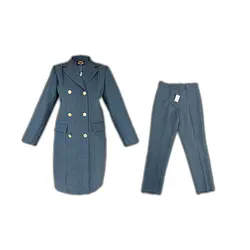 مانتو شلوار اداری شش دکمه آبی نفتی سیر HUDA-E03