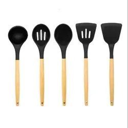 سرویس کفگیر و ملاقه 5 پارچه سیلیکونی بامبو برند شنگیا