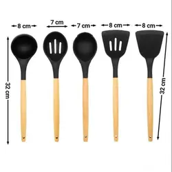 سرویس کفگیر و ملاقه 5 پارچه سیلیکونی بامبو برند شنگیا