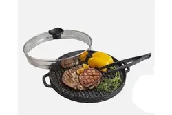 تابه گریل چدنی گرد 34 درب دار با انبر یونیک کد 6029