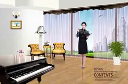 دانلود طرح لایه باز فضای داخلی و دکور پس زمینه اتاق پذیرایی و پیانو و پنجره کد IN (۶۰)