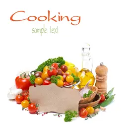 دانلود تصویر شاتراستوک مواد آشپزی و جای متن زمینه سفید کد۰۷۴۶۶۰۴۶۲۳
