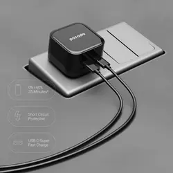 شارژر دوگانه USB-C پورودو مدل PD-FWCH012-L | همراه کابل Type-C به لایتنینگ