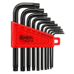 آچار آلن کوتاه ستاره T رو کارتی 10 عددی جنیوس10 Piece Star Key Wrench Set Genius tools