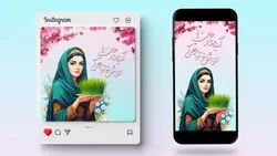 فایل لایه باز بنر پست و استوری نوروز طرح دختر جوان و سبزه - ایران پیک | پیکفری