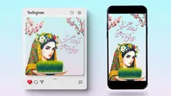 فایل لایه باز بنر پست و استوری طرح دختر جوان با سبزه نوروز - ایران پیک | پیکفری