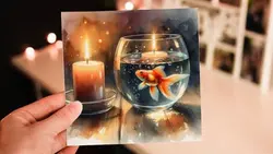 تصویر آبرنگی ماهی قرمز نوروز و شمع - ایران پیک | پیکفری