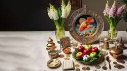 تصویر سفره هفت سین با فضای کپی - ایران پیک | پیکفری