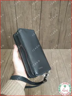 کیف موبایل و پول دو زیپ چرم گاوی دستدوز مدل i-850 برند ایزاکو
