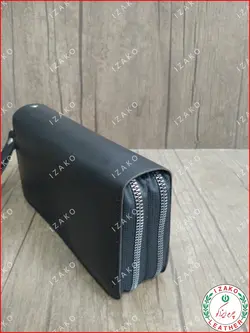 کیف موبایل و پول دو زیپ چرم گاوی دستدوز مدل i-850 برند ایزاکو