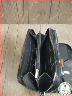 کیف موبایل و پول دو زیپ چرم گاوی دستدوز مدل i-850 برند ایزاکو