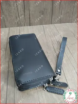 کیف موبایل و پول دو زیپ چرم گاوی دستدوز مدل i-850 برند ایزاکو