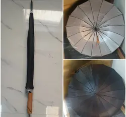 چتر 16فنر مشکی دسته طرح چوب