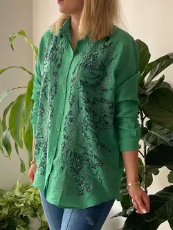 شومیز پولک دوزی ترک اورجینال برند اورفئو نگرو طرح خوشه